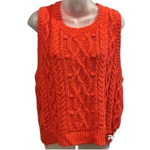 J. Crew Women’s orangish red Cable Knit relaxed fit sleeveless sweater vest S…